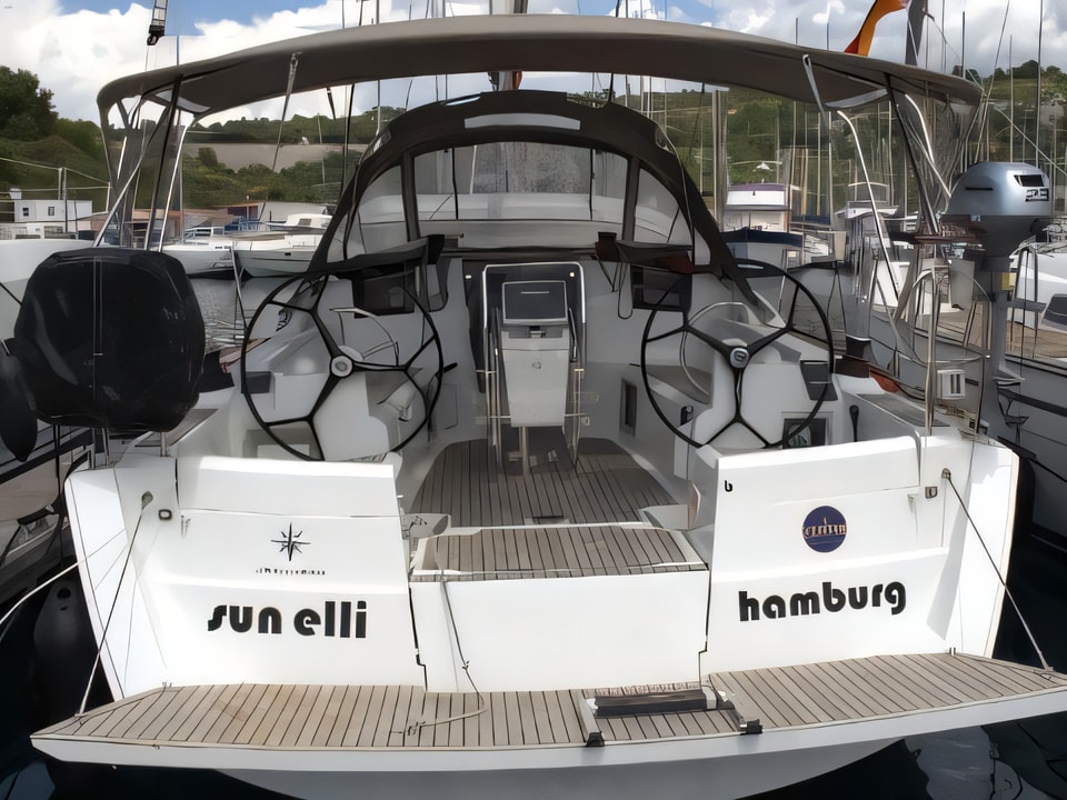 Exterior overview of Sun Odyssey 389 sail boat for charter from Primosten Marina Kremik in the Split sailing area Croatia