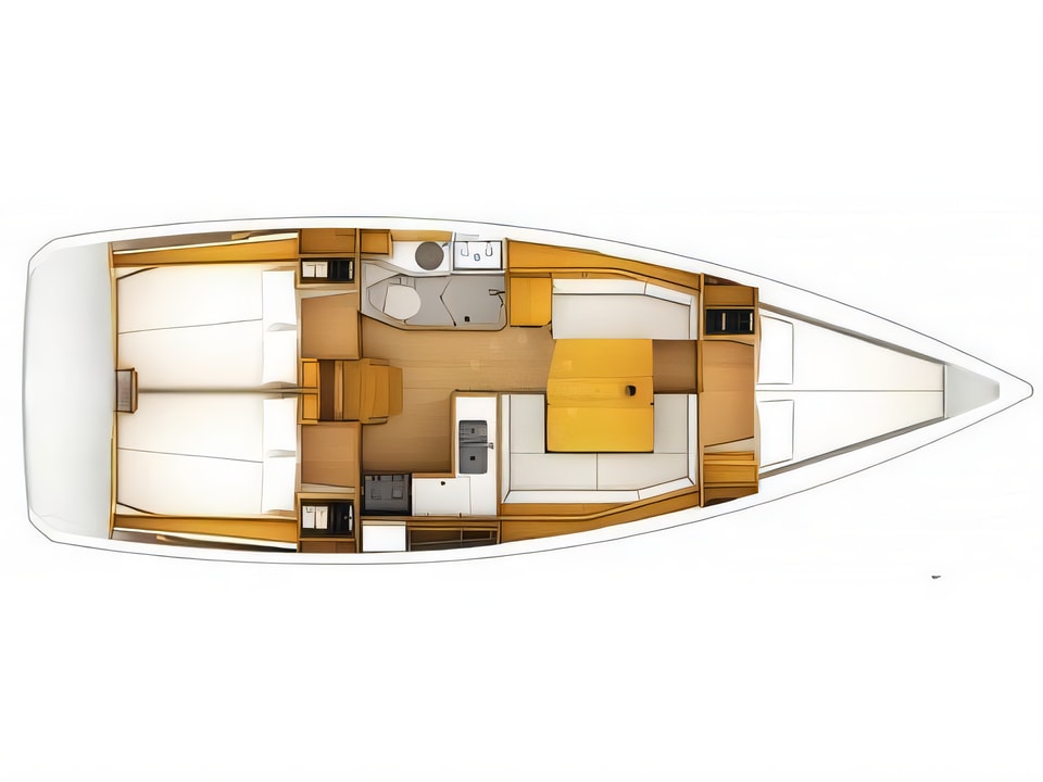 Layout of Sun Odyssey 389 sail boat with 3 cabins Croatia yacht charter