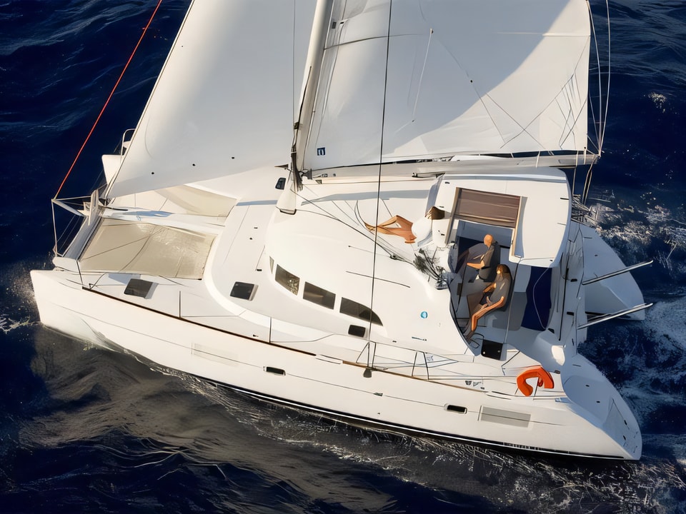 Exterior overview of Lagoon 380 catamaran for charter from Sibenik Marina Mandalina in the Sibenik sailing area Croatia