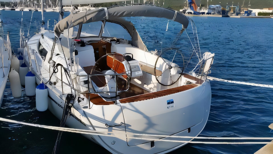 Exterior overview of Bavaria Cruiser 37 sail boat for charter from Sukosan Marina Dalmacija in the Kornati sailing area Croatia