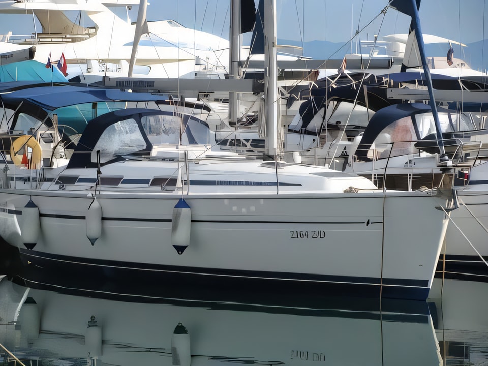 Exterior overview of Bavaria 36 sail boat for charter from Krk Marina Punat in the Istria / Kvarner sailing area Croatia
