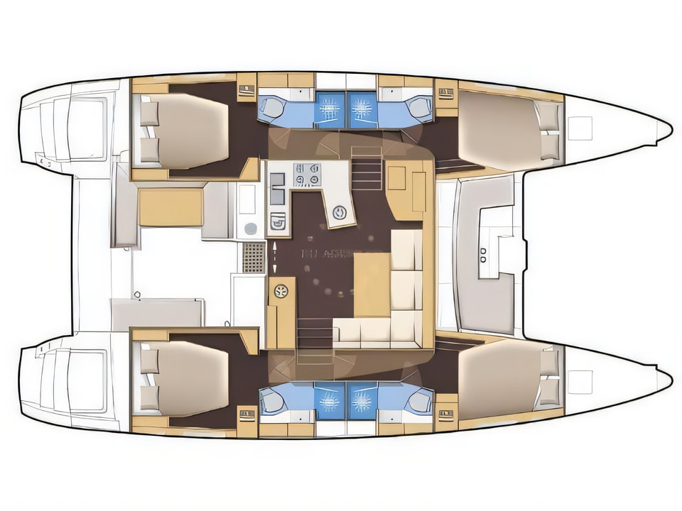 Layout of Lagoon 450 F catamaran with 6 cabins Croatia yacht charter