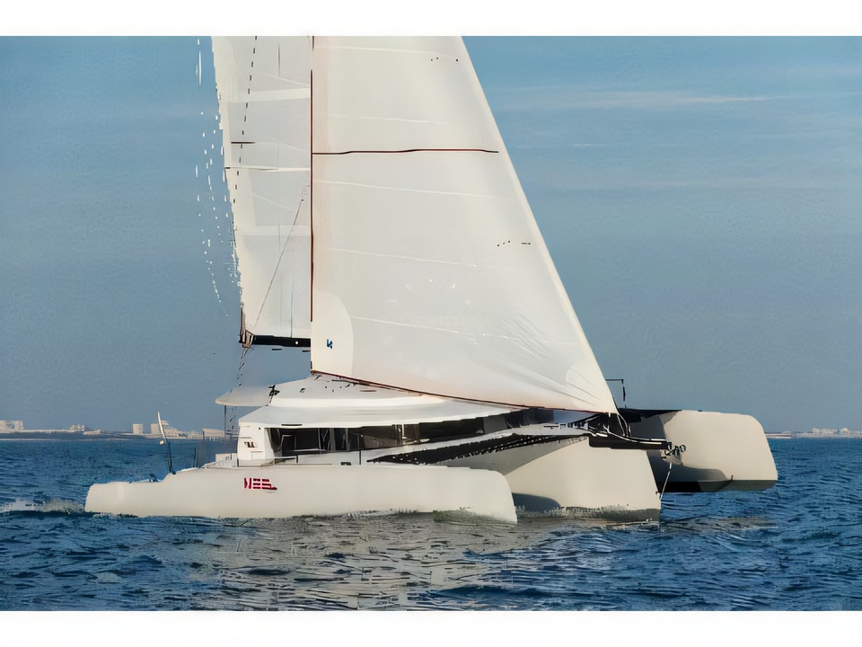 Exterior overview of Neel 45 catamaran for charter from Pula Tehnomont Marina Veruda in the Istria / Kvarner sailing area Croatia