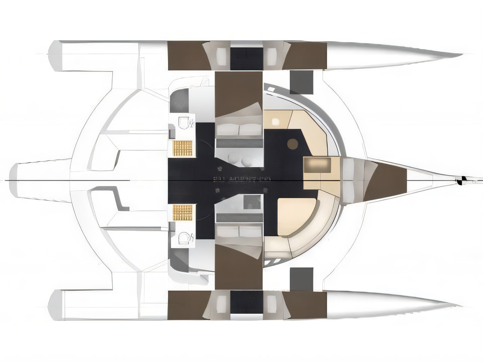 Layout of Neel 45 catamaran with 3 cabins Croatia yacht charter