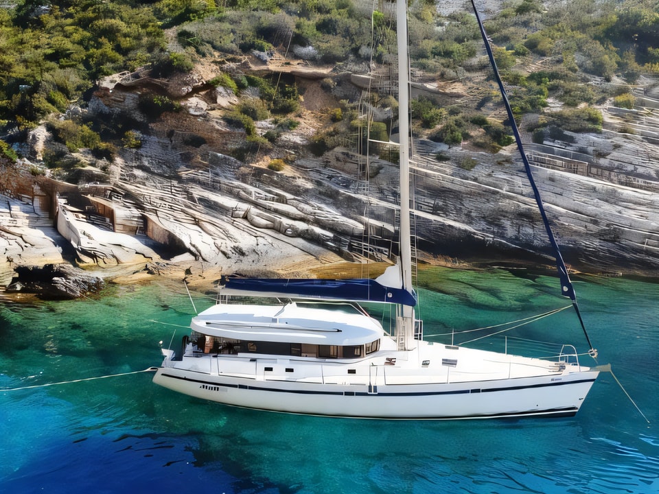 Exterior overview of Dufour Atoll 6 sail boat for charter from Rogoznica Marina Frapa in the Sibenik sailing area Croatia
