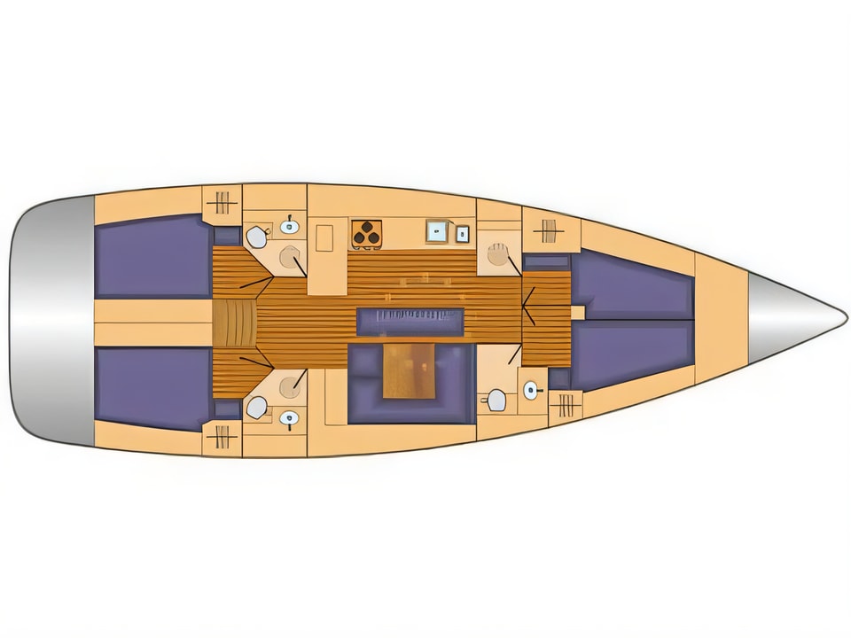 Layout of Bavaria Cruiser 45 sail boat with 4 cabins Croatia yacht charter