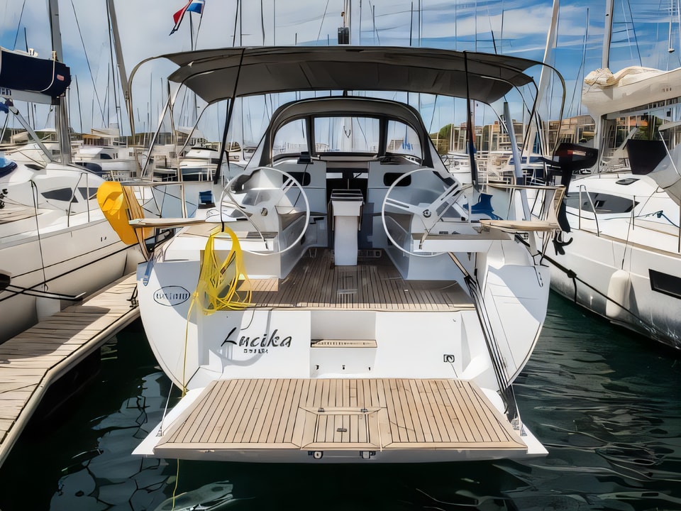 Exterior overview of Elan 45 Impression sail boat for charter from Sibenik Marina Mandalina in the Sibenik sailing area Croatia