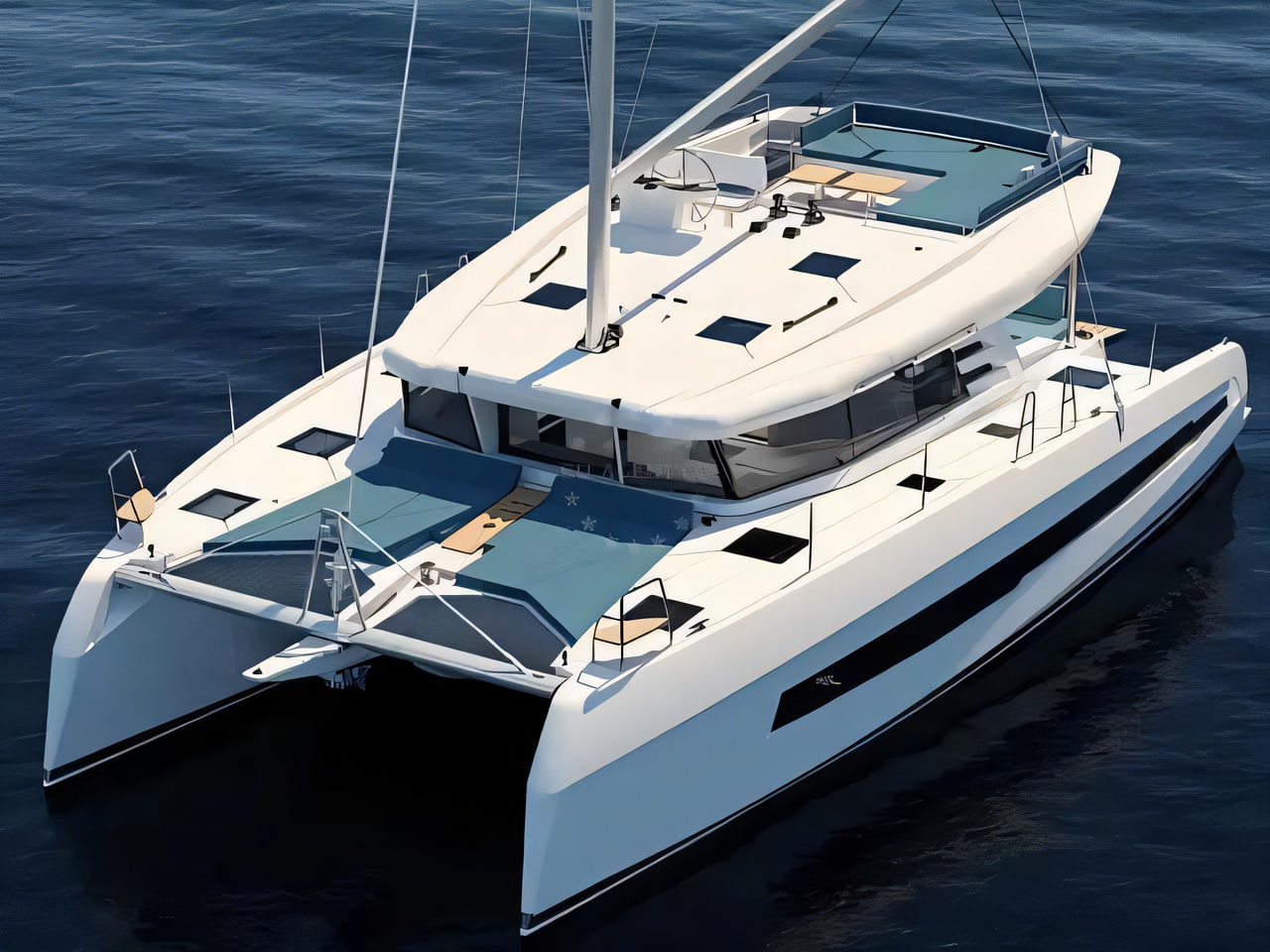 Exterior overview of Cervetti 44 catamaran for charter from Primosten Marina Kremik in the Sibenik sailing area Croatia
