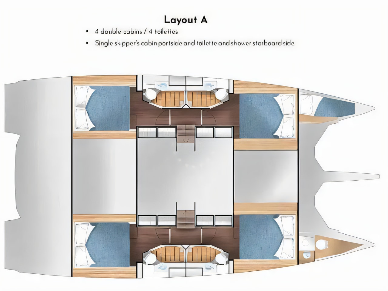 Interior of Cervetti 44 catamaran with 4 cabins Croatia yacht charter