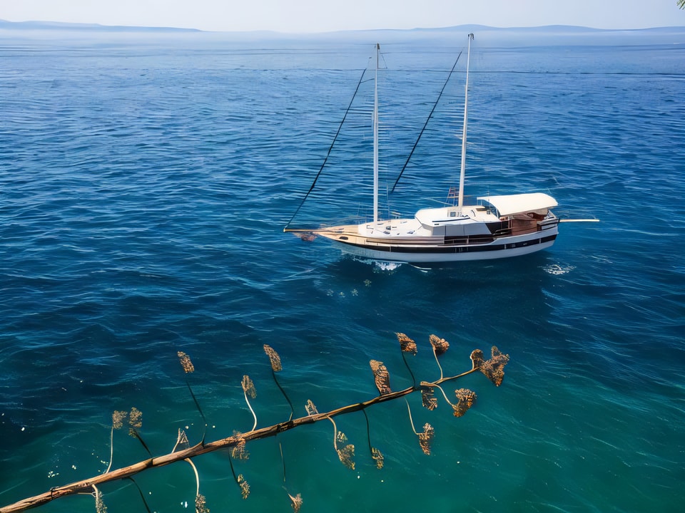 Exterior overview of Gulet San gulet or cruiser for charter from Trogir ACI Marina in the Split sailing area Croatia