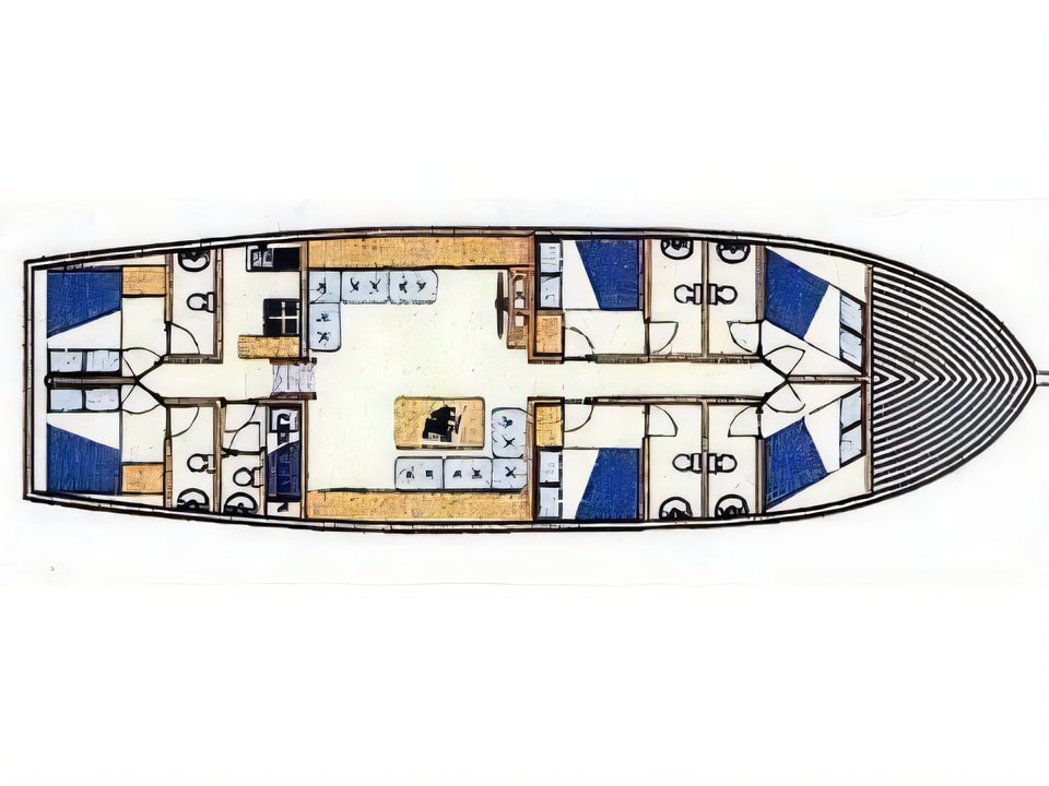 Layout of Gulet San gulet or cruiser with 6 cabins Croatia yacht charter