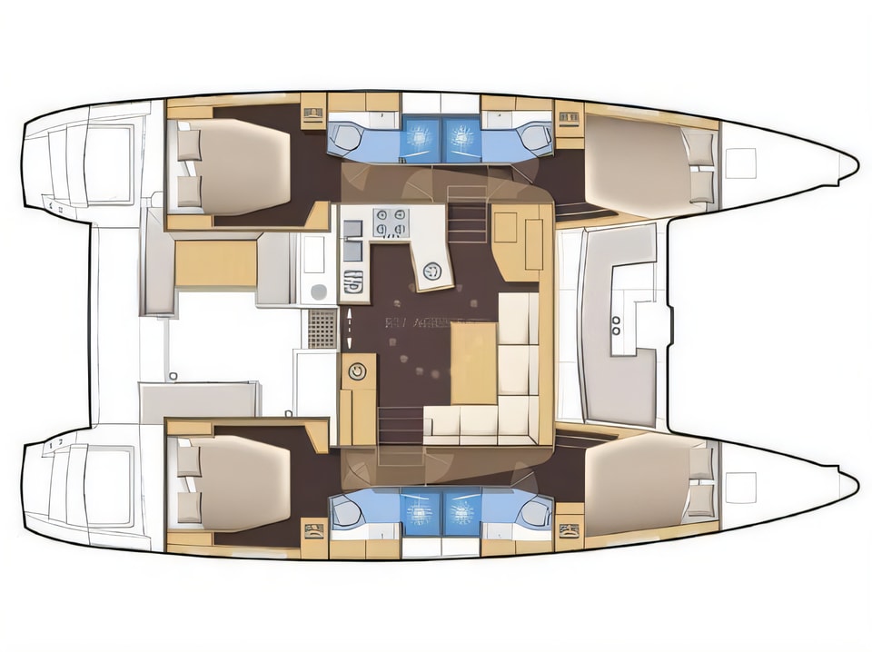 Lagoon 450 Flybridge yacht layout 6 cabins Croatia charter
