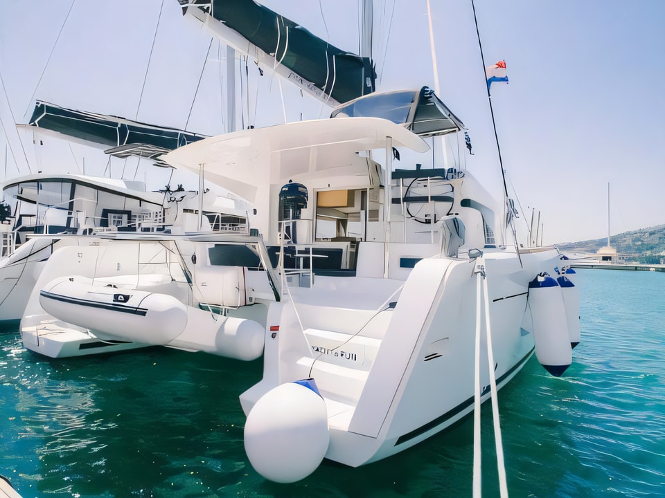 Exterior overview of Lagoon 39 catamaran for charter from Seget Donji Marina Baotic in the Split sailing area Croatia