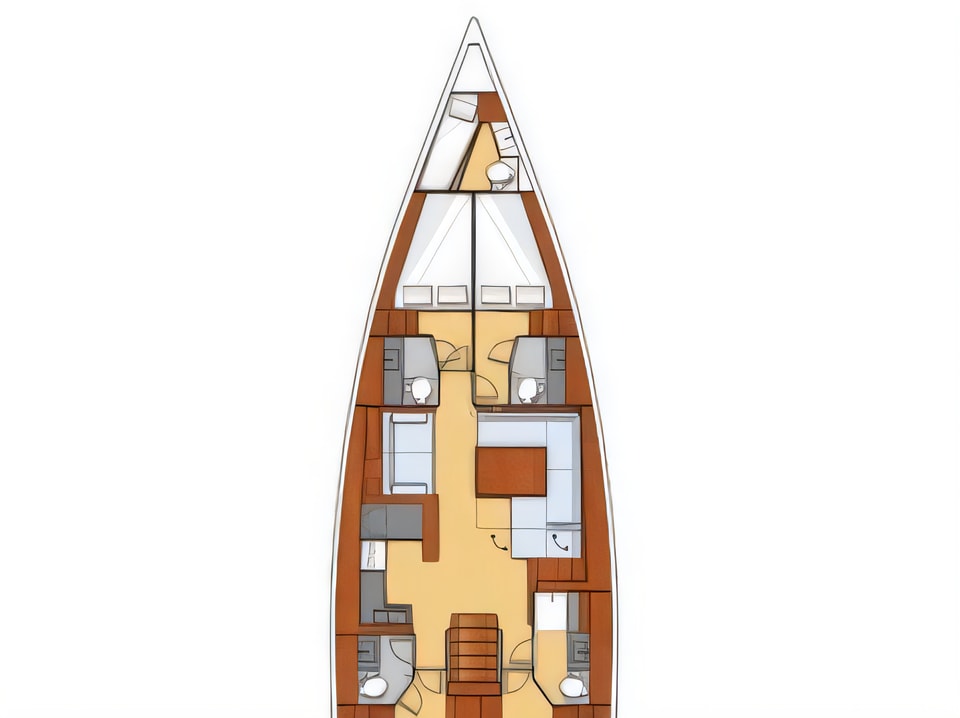 Layout of Oceanis 55 sail boat with 5 cabins Croatia yacht charter