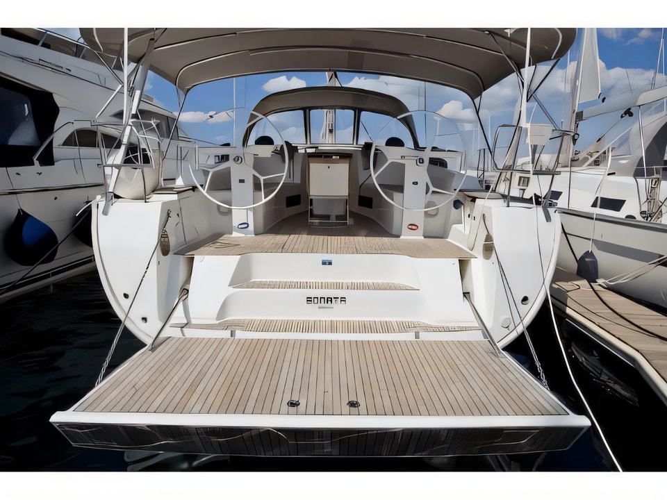 Exterior overview of Bavaria 45 sail boat for charter from Sibenik Marina Mandalina in the Sibenik sailing area Croatia