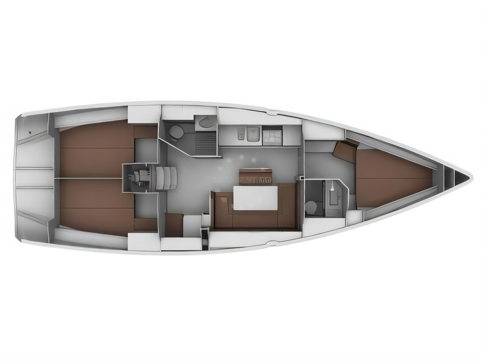 Layout of Bavaria 40 Cruiser sail boat with 3 cabins Croatia yacht charter