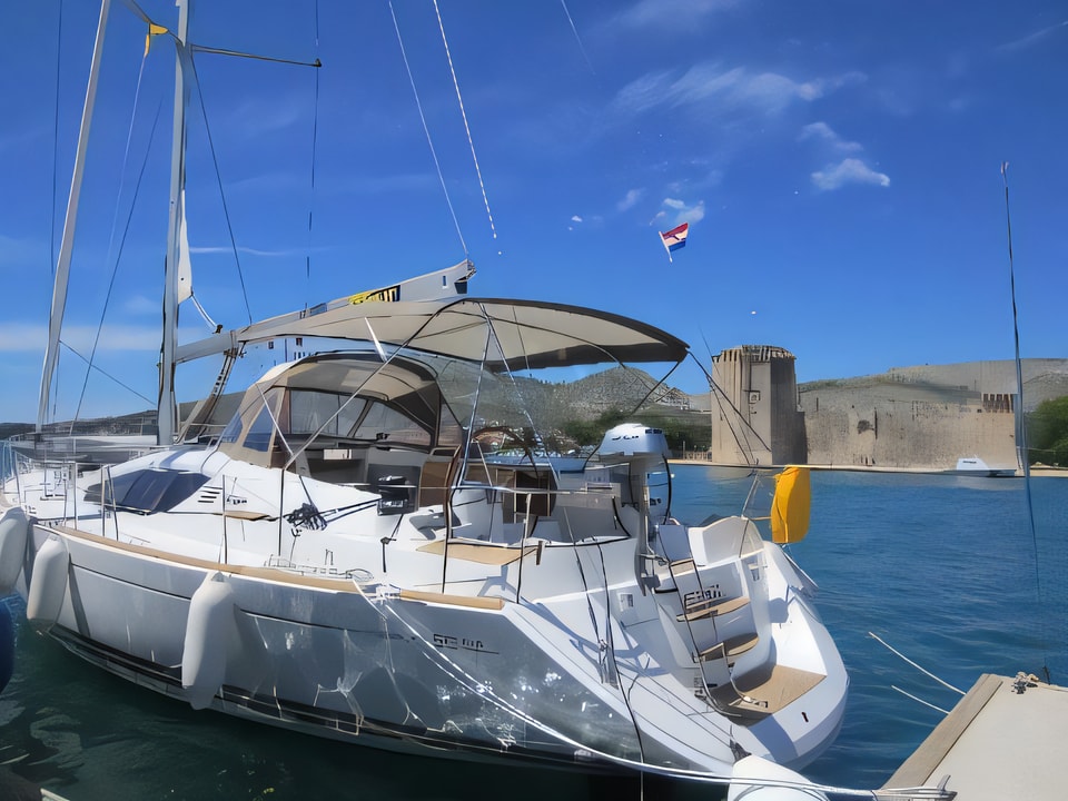 Exterior overview of Sun Odyssey 50DS sail boat for charter from Trogir ACI Marina in the Split sailing area Croatia