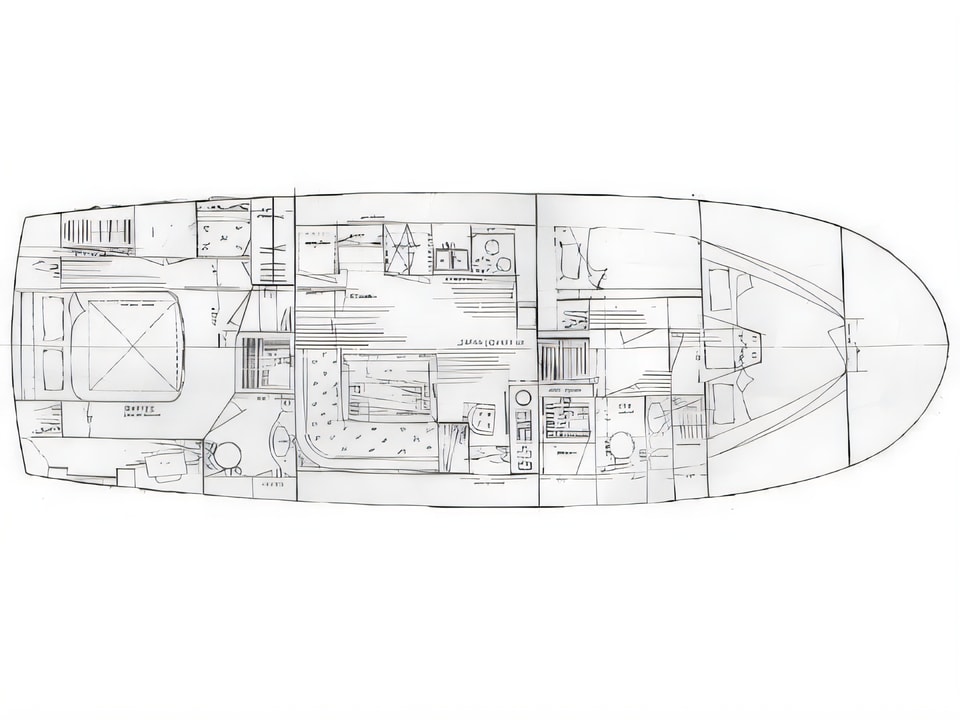 Layout of Hampton 42 motor boat with 3 cabins Croatia yacht charter