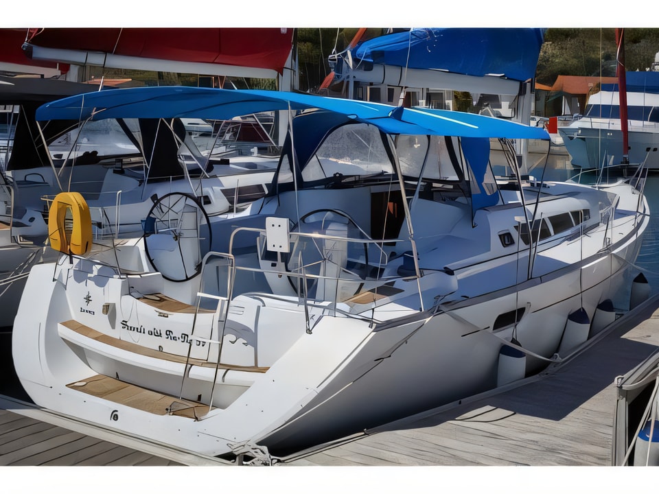 Exterior overview of Sun Odyssey 42i sail boat for charter from Kastela Gomilica Marina in the Sibenik sailing area Croatia