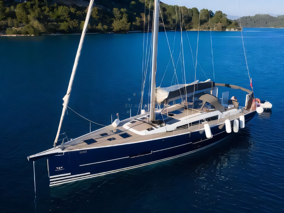 Exterior overview of Dufour 56 Exclusive sail boat for charter from Primosten Marina Kremik in the Sibenik sailing area Croatia