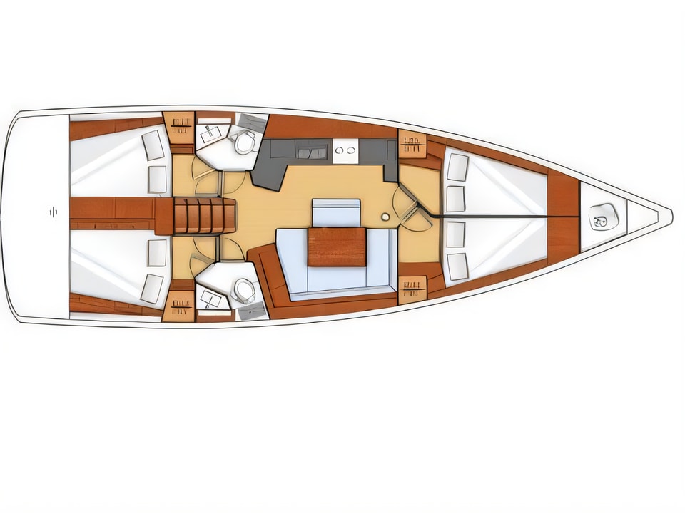 Layout of Oceanis 45 sail boat with 4 cabins Croatia yacht charter