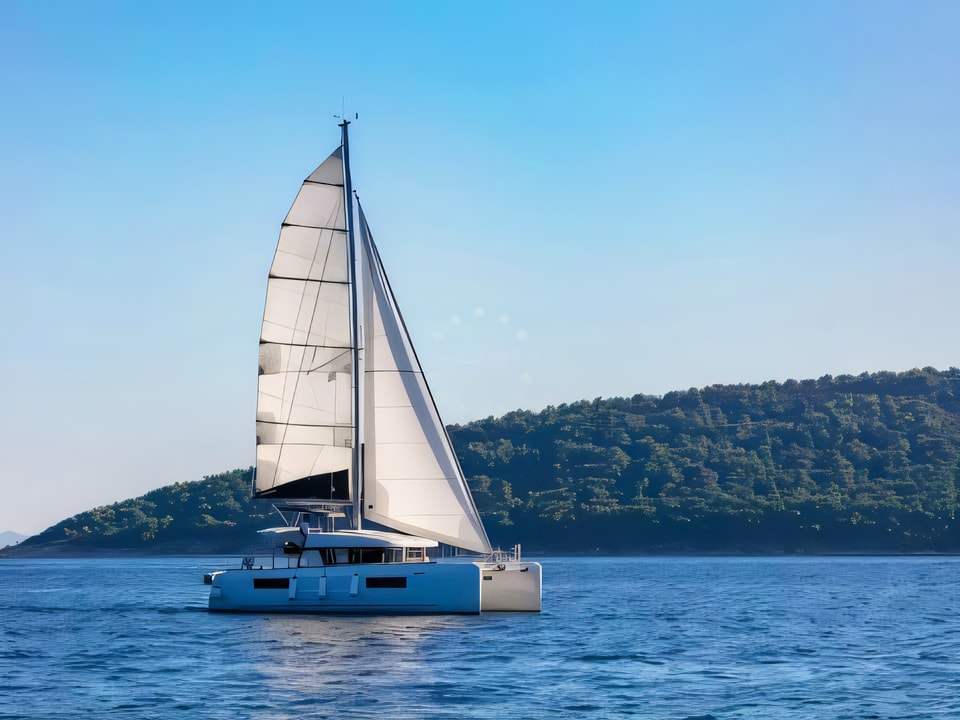 Exterior overview of Lagoon 40 catamaran for charter from Kastela Gomilica Marina in the Sibenik sailing area Croatia