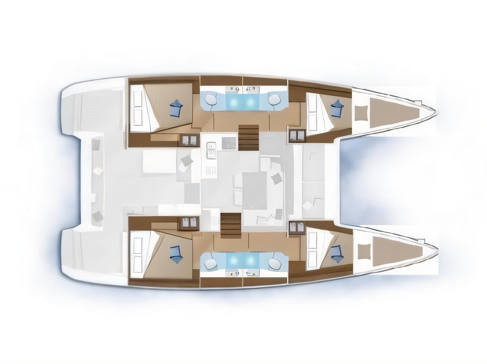 Layout of Lagoon 40 catamaran with 4 cabins Croatia yacht charter