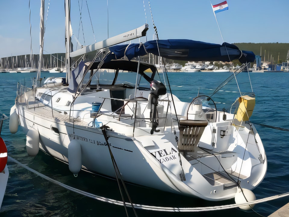 Exterior overview of Sun Odyssey 52.2 Vintage sail boat for charter from Sukosan Marina Dalmacija in the Kornati sailing area Croatia