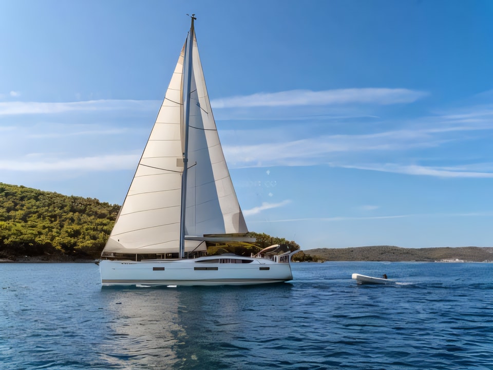 Exterior overview of Jeanneau 53 sail boat for charter from Podstrana Marina Lav in the Split sailing area Croatia