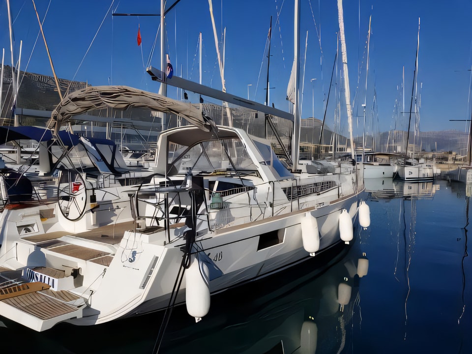 Exterior overview of Oceanis 48 sail boat for charter from Kastela Gomilica Marina in the Sibenik sailing area Croatia
