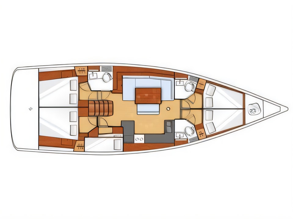 Layout of Oceanis 48 sail boat with 5 cabins Croatia yacht charter