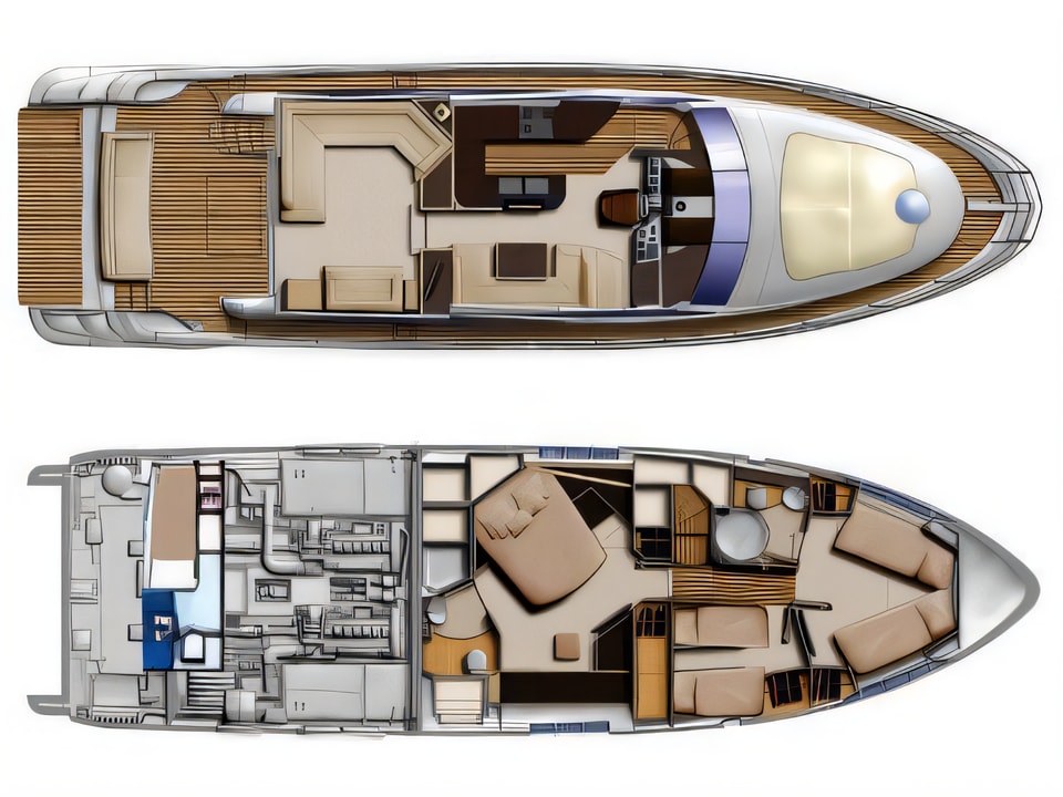 Layout of Azimut 58 motoryacht with 3 cabins Croatia yacht charter