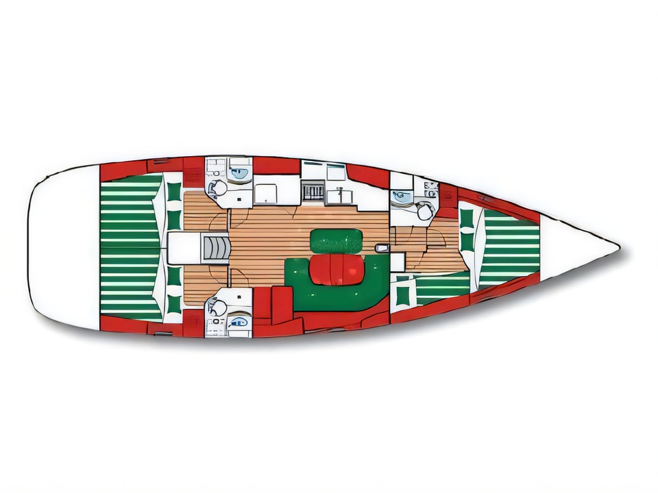 Layout of Oceanis 473 C sail boat with 4 cabins Croatia yacht charter