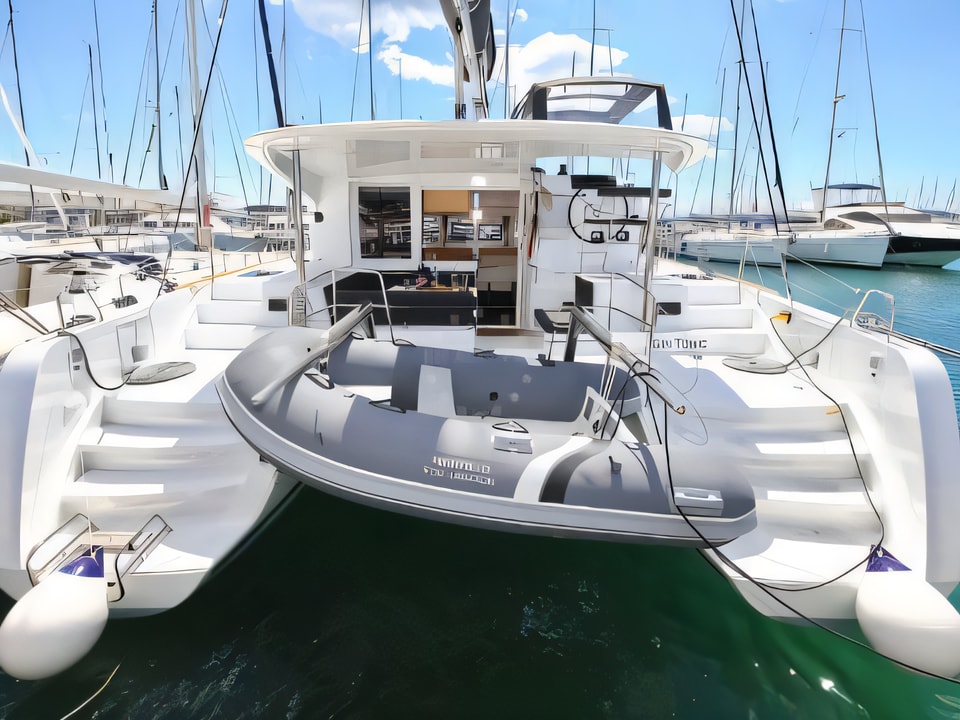 Exterior overview of Lagoon 39 catamaran for charter from Sukosan Marina Dalmacija in the Zadar sailing area Croatia
