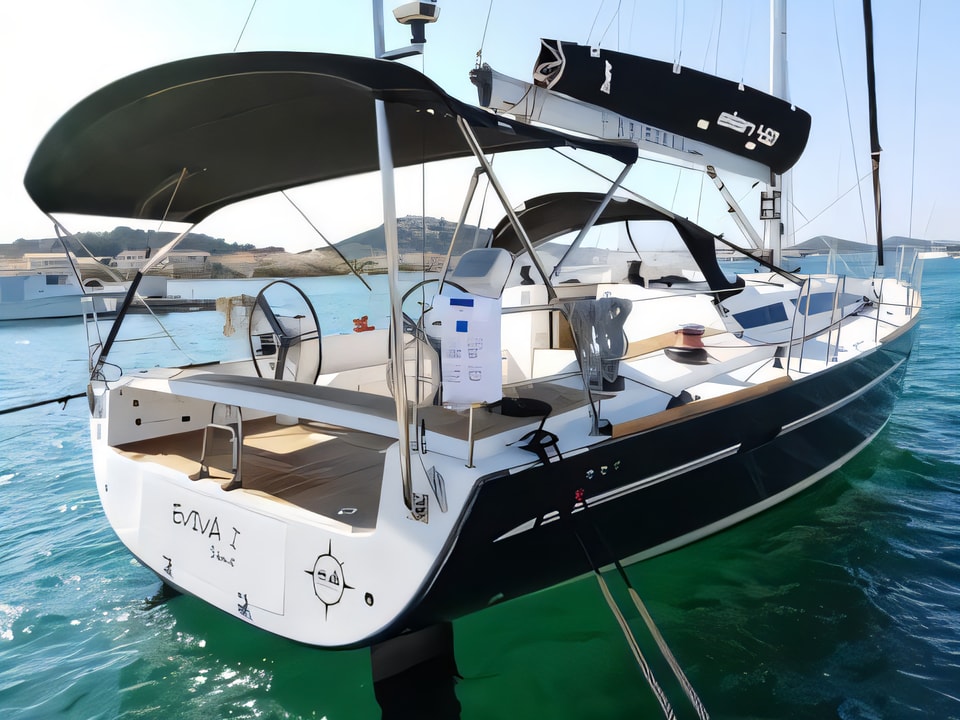 Exterior overview of Elan 450 Performance sail boat for charter from Murter ACI Marina Jezera in the Sibenik sailing area Croatia