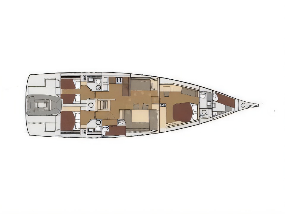 Layout of Dufour 63 Exclusive sail boat with 4 cabins Croatia yacht charter