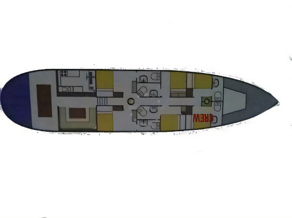 Layout of Gulet Dona gulet or cruiser with 5 cabins Croatia yacht charter