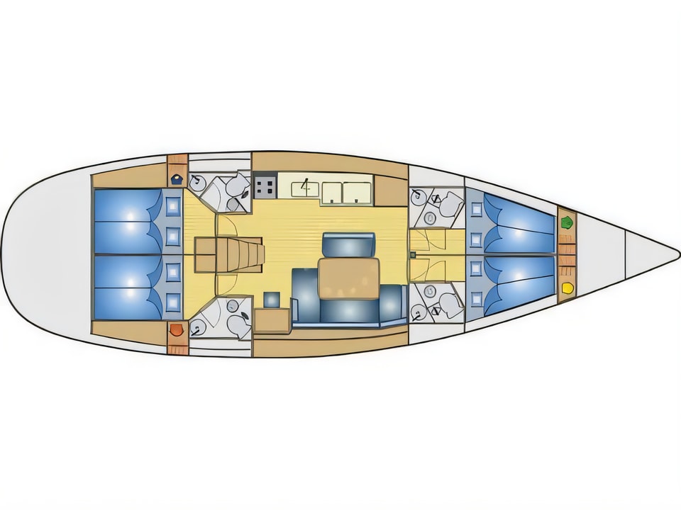 Layout of Sun Odyssey 49i sail boat with 4 cabins Croatia yacht charter
