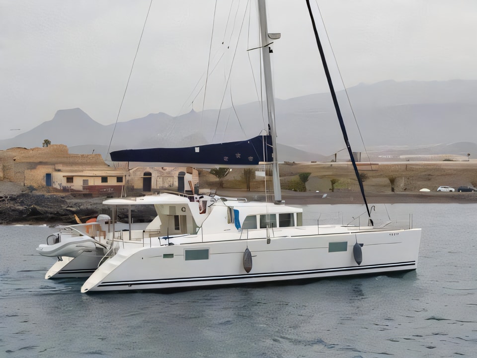 Exterior overview of Lagoon 440 catamaran for charter from Vodice ACI Marina in the Sibenik sailing area Croatia