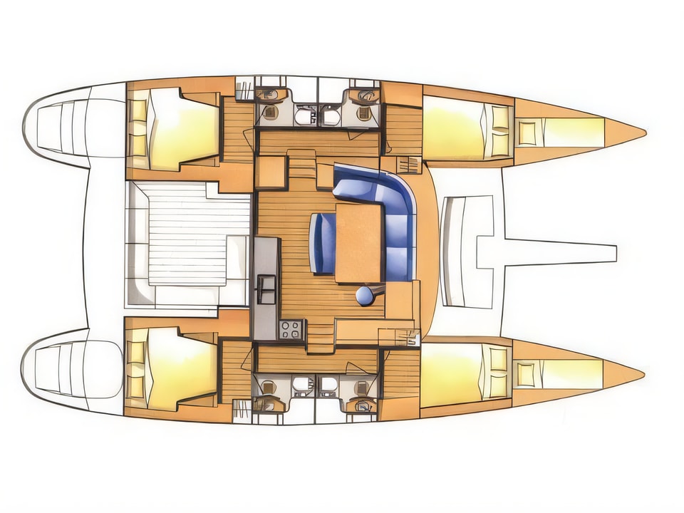 Layout of Lagoon 440 catamaran with 6 cabins Croatia yacht charter