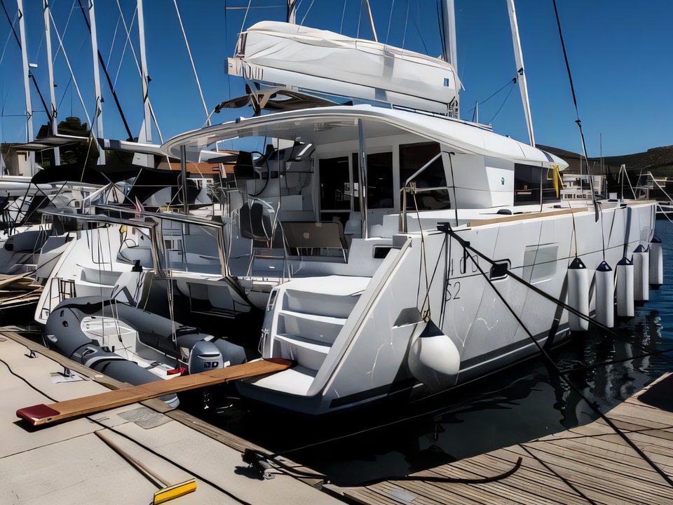 Exterior overview of Lagoon 400 S2 catamaran for charter from Sibenik Marina Mandalina in the Sibenik sailing area Croatia