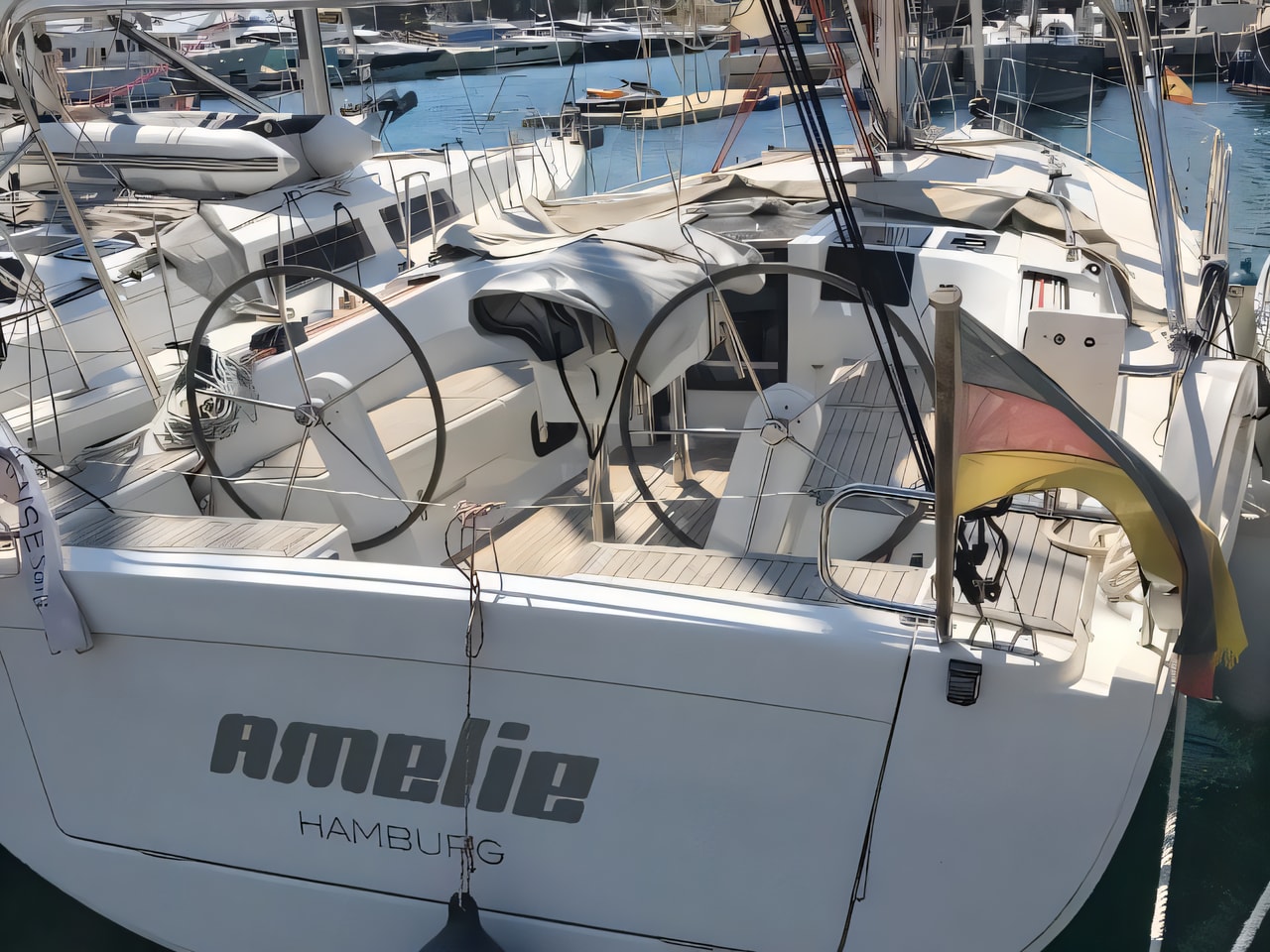 Exterior overview of Hanse 385 sail boat for charter from Skradin ACI Marina in the Kornati sailing area Croatia
