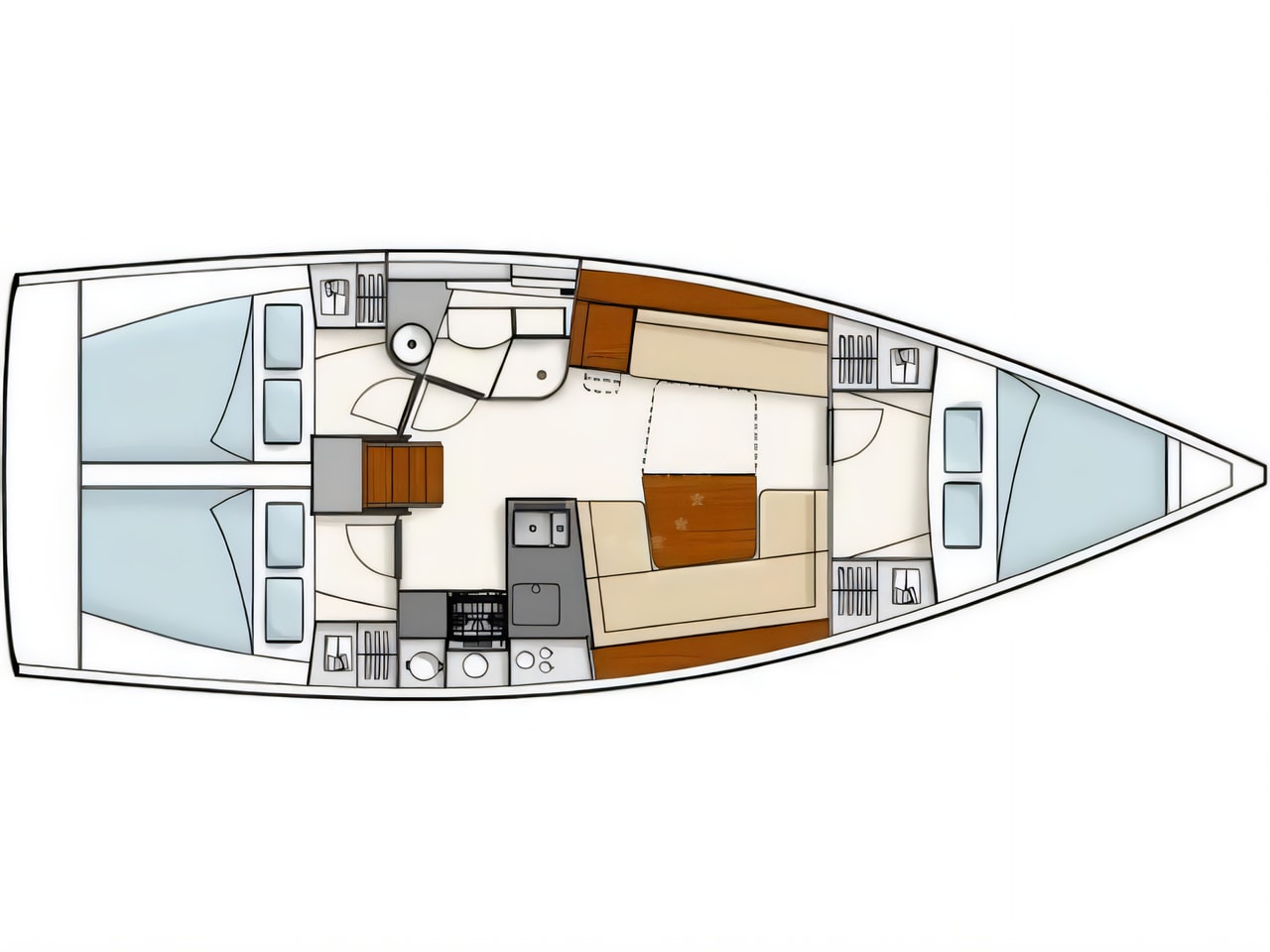 Interior of Hanse 385 sail boat with 3 cabins Croatia yacht charter
