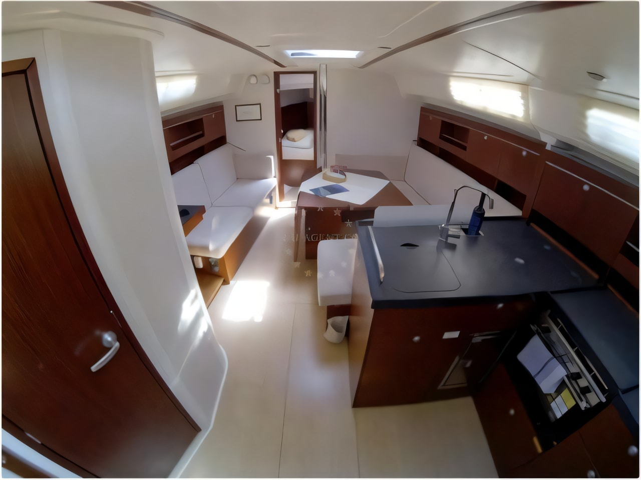 Layout of Hanse 385 sail boat with 3 cabins Croatia yacht charter