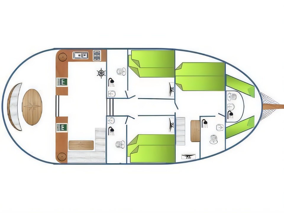 Layout of Gulet gulet or cruiser with 3 cabins Croatia yacht charter