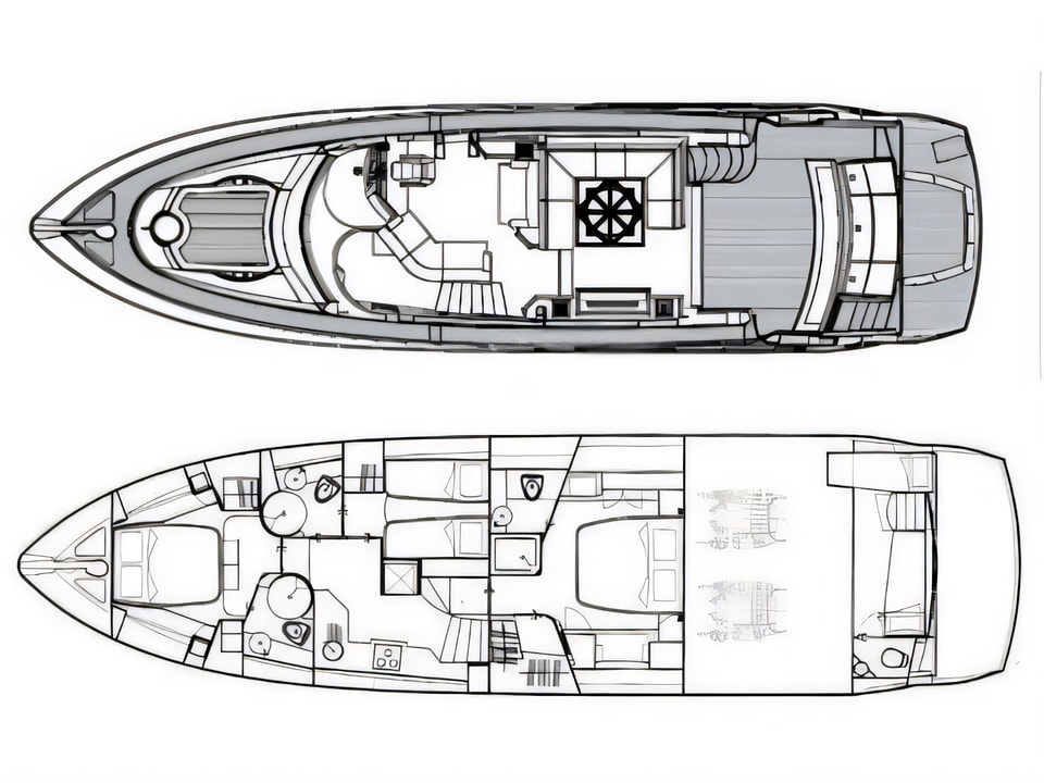 Layout of Sunseeker Manhattan 60 motoryacht with 3 cabins Croatia yacht charter