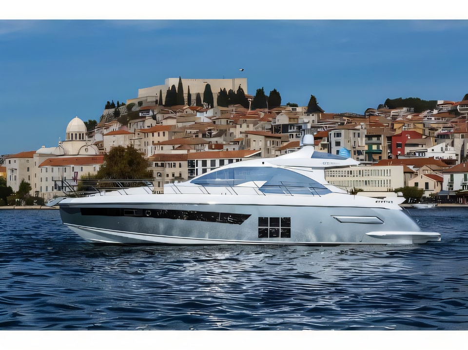 Exterior overview of Azimut 55 S motoryacht for charter from Sibenik Marina Mandalina in the Sibenik sailing area Croatia