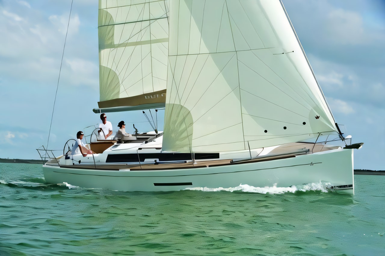 Exterior overview of Dufour 380 / 2 cbs sail boat for charter from Zadar Marina in the Kornati sailing area Croatia