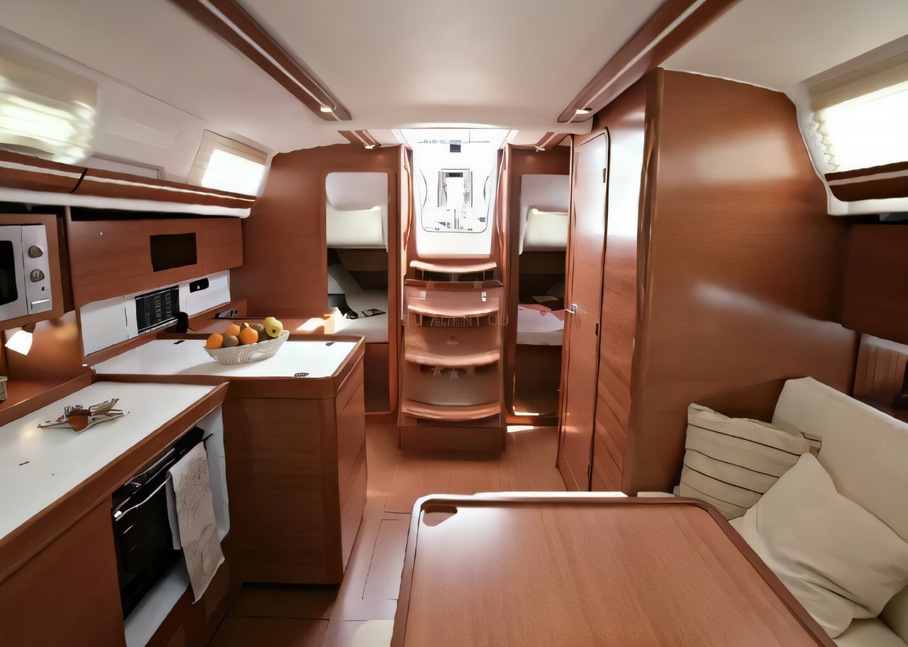 Layout of Dufour 380 / 2 cbs sail boat with 2 cabins Croatia yacht charter