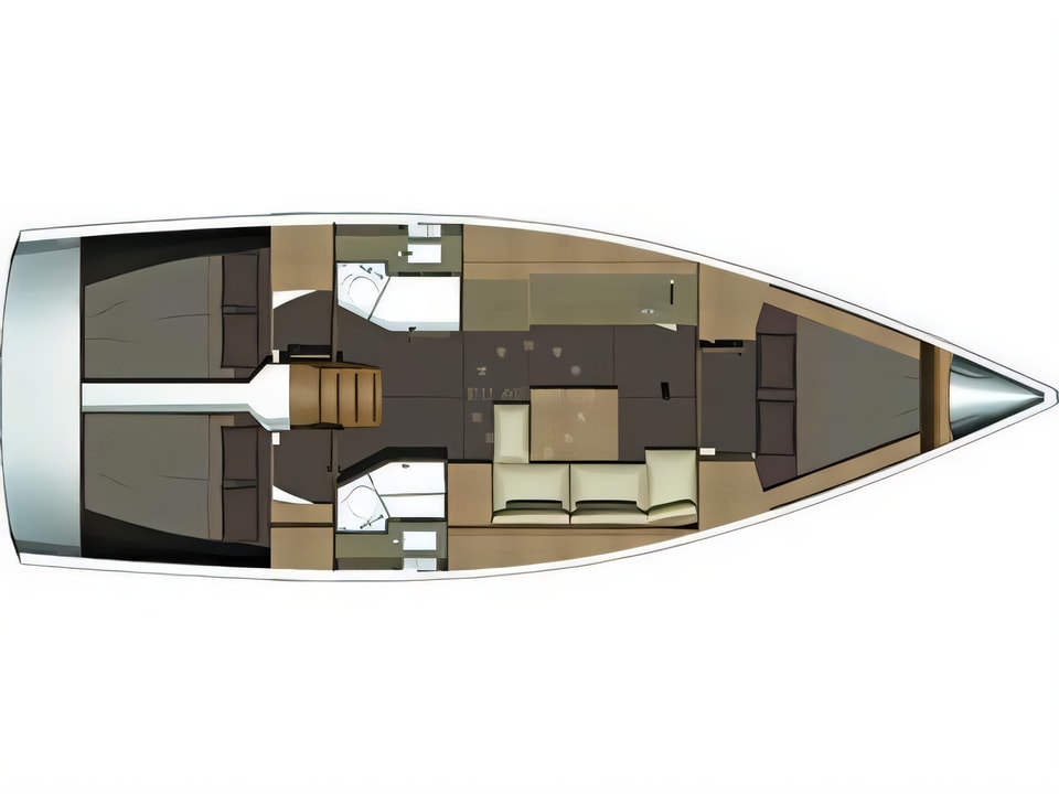 Layout of Dufour 382 sail boat with 3 cabins Croatia yacht charter